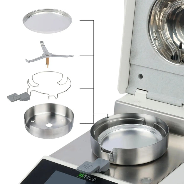 Solid Moisture Analyzer - 0.005 g, 0.05% Readability Moisture Balance for Lab Test Analysis, 5-inch Touch Screen