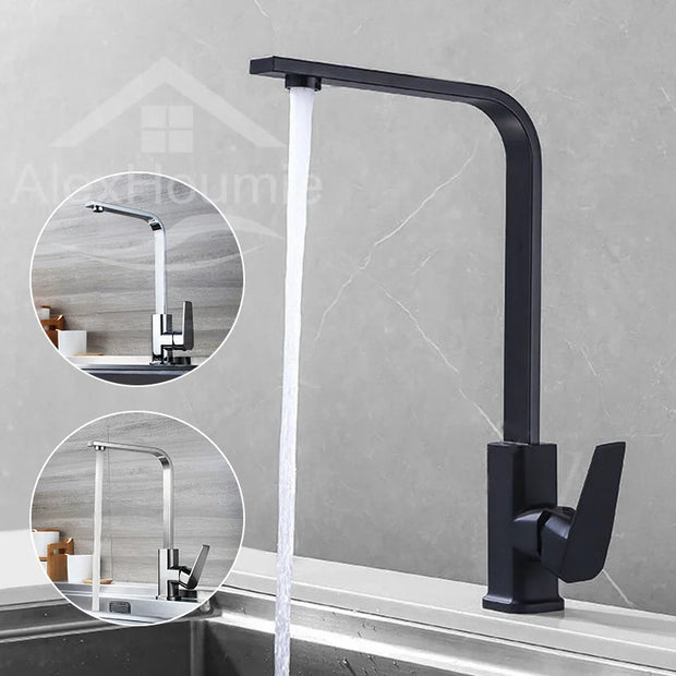 Black Kitchen Faucet Hot And Cold Water Mixer 360 Degree Rotating Vessel Sink Tap Wall Mounted for Kitchen