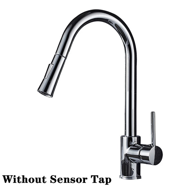 White Sensor Pull Down Kitchen Faucets Hot and Cold Touch Stainless Steel Kitchen Faucets Mixer Home Sensor Touch Kitchen Taps