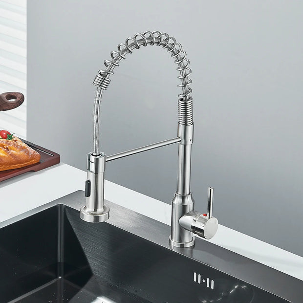 Matte Black Kitchen Sink Faucet One Handle Spring Hot and Cold Water Tap Deck Mounted Bathroom Chrome Kitchen Crane