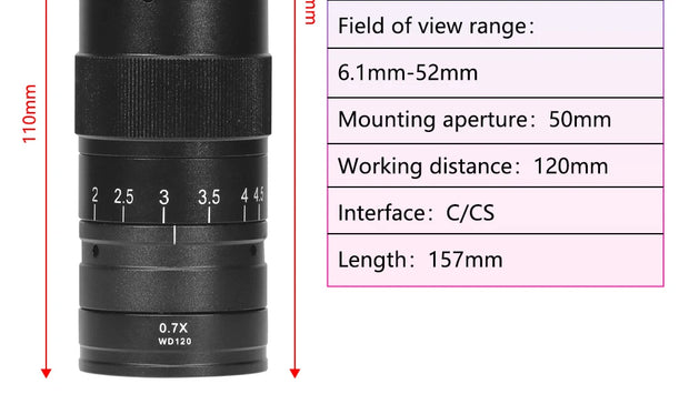 Adjustable 100X 150X 300X 600X zoom C Mount optical lens 0.7X~ 4.5x magnification 10A microscope lens