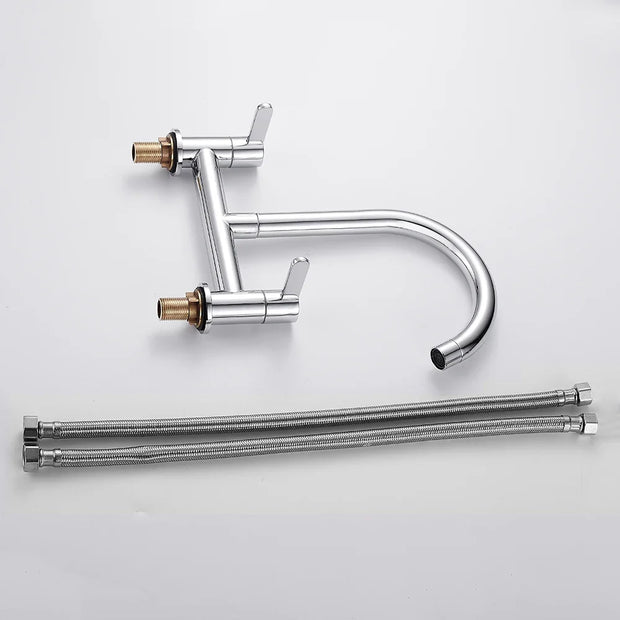 Modern Double Lever Sink Faucet Two Hole Mixing Faucet Brass Bathroom Faucet Filter Kitchen Two Seat Elbow Faucet