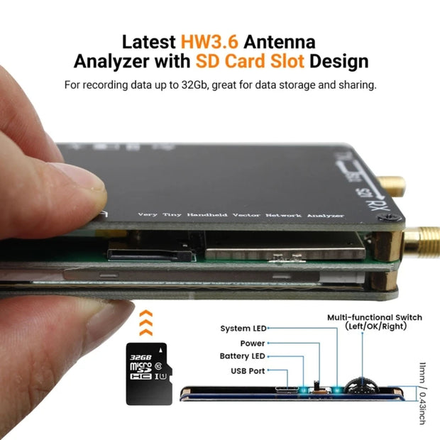 NanoVNA Tester 50KHz-1.5GHz Standing Shortwave MF-HF VHF-UHF Antenna Analyzer with Card Slot Built-in DropShipping