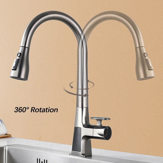 Smart Sensor Pull Out Kitchen Faucet.Touchless Digital Display Water Mixer Tap.Cold Hot Water Three Modes Spout Sink Faucet.