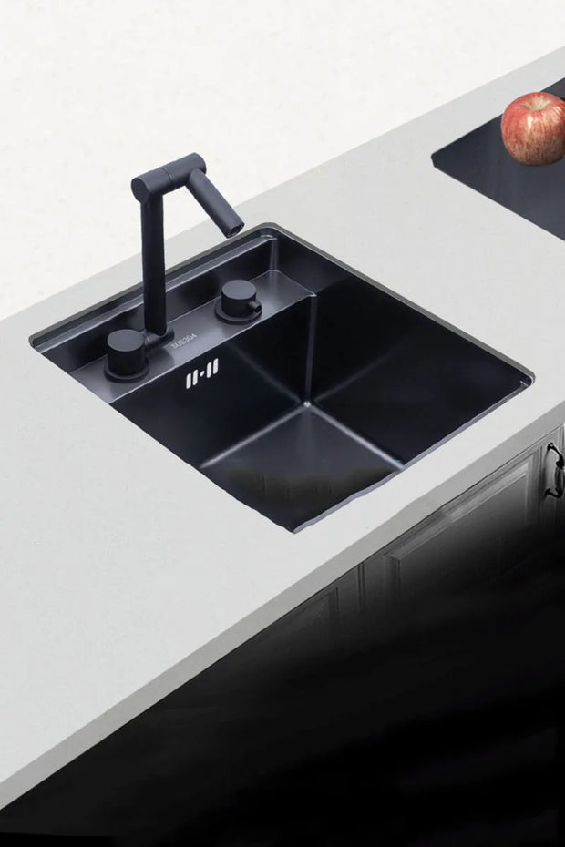 Black 304 Stainless Steel Kitchen Sink Faucet Concealed Folding Hot And Cold Mixed Water Sink Tap Double Hole Single Handle Tap