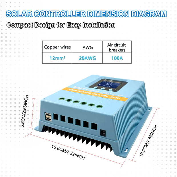 ROEXBY Solar Charge Controller  MPPT 100A 80A 60A 12V 24V 36V 48V Solar Panel Battery Intelligent Regulator LCD Display Dual USB