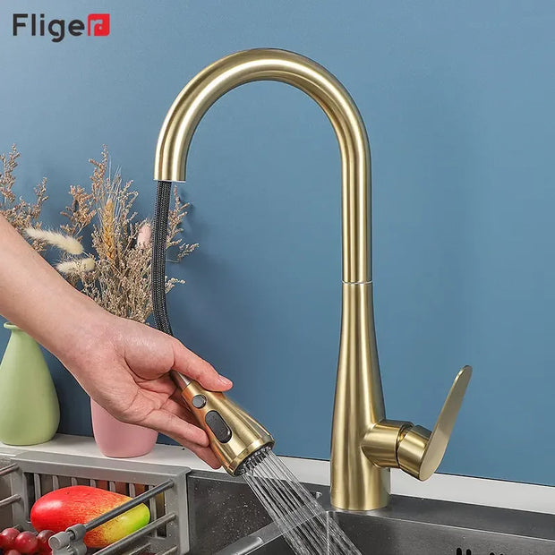 Fliger Pull Out Kitchen Faucet Gold Faucet Stainless Steel Kitchen Sink Faucets Pull Out Spout Kitchen Sink Mixer Tap