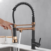 Black and Rose Golden Spring Pull Down Kitchen Water Faucet Hot & Cold Water Mixer Crane Tap Dual Spout Deck Mounted sink Faucet