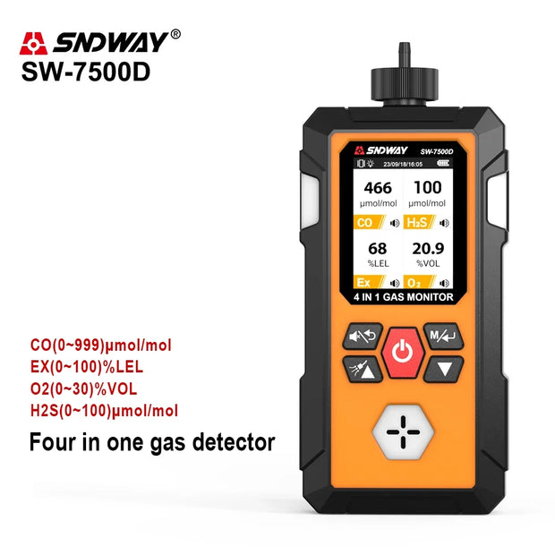 SNDWAY Gas Detector Meter 4 in 1 Oxygen O2 Carbon Monoxide CO H2S Ex Combustible Gas Analyzer Professional Leak Detector