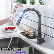 White Sensor Pull Down Kitchen Faucets Hot and Cold Touch Stainless Steel Kitchen Faucets Mixer Home Sensor Touch Kitchen Taps