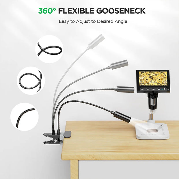 Gooseneck Auxiliary Lights for Digital Microscope Flexible LED Lights with 3 Lighting Modes 118cm USB Cable Microscope Lights