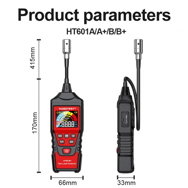 HT601 Gas Leak Detector Analyzer Methane Flammable PPM LEL Combustible Natural Tester Sound&Screen Alarm Alcohol Gas Leak Sensor