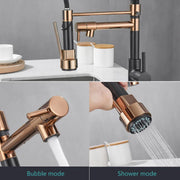 Black and Rose Golden Spring Pull Down Kitchen Water Faucet Hot & Cold Water Mixer Crane Tap Dual Spout Deck Mounted sink Faucet