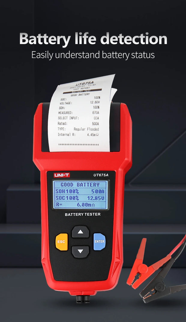 UNI-T Car Battery Tester 12V 24V DC Charger Analyzer UT673A UT675A Capacity Load Tester Cranking System Test 40-2000CCA