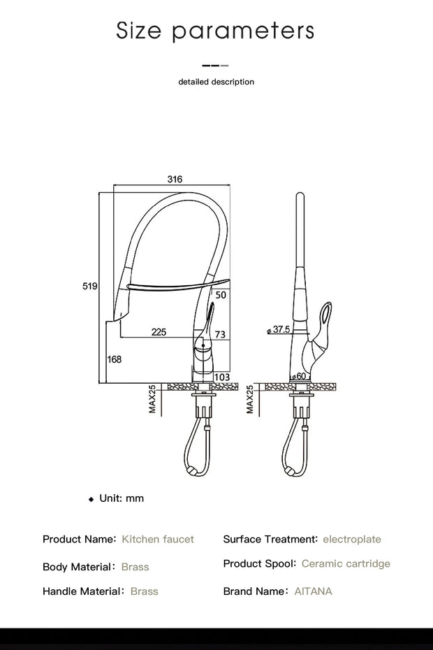 AITANA Luxury Brass Gun Grey Kitchen Faucet Touch Switch Design with Cold and Hot Dual Control Magnetic Sink Simple Mixer