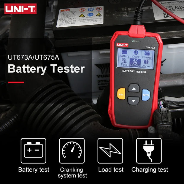 UNI-T Car Battery Tester 12V 24V DC Charger Analyzer UT673A UT675A Capacity Load Tester Cranking System Test 40-2000CCA