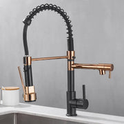 Black and Rose Golden Spring Pull Down Kitchen Water Faucet Hot & Cold Water Mixer Crane Tap Dual Spout Deck Mounted sink Faucet