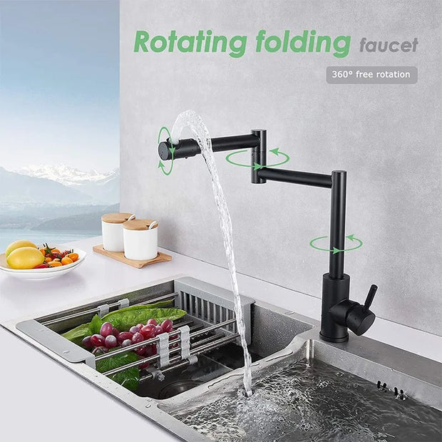 304 Stainless Steel Arm Swivel Extends Kitchen Sink Faucet Black/Nickel Hot And Cold Mixed Universal Folding Kitchen Sink Tap