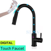 Smart Digital Touch Kitchen Mixer Tap Brushed Pull Out Kitchen Faucet Hot Cold Water Tap Sensor Touch Digital Kitchen Faucet