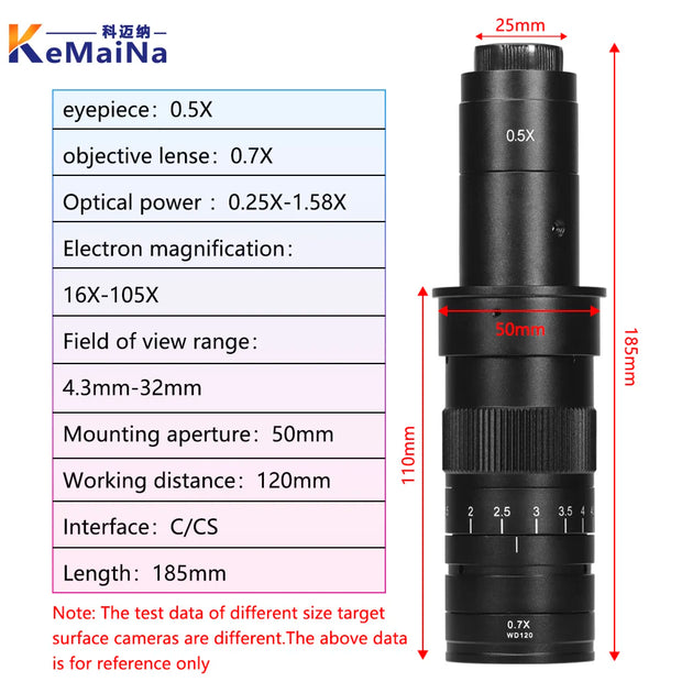 Adjustable 100X 150X 300X 600X zoom C Mount optical lens 0.7X~ 4.5x magnification 10A microscope lens