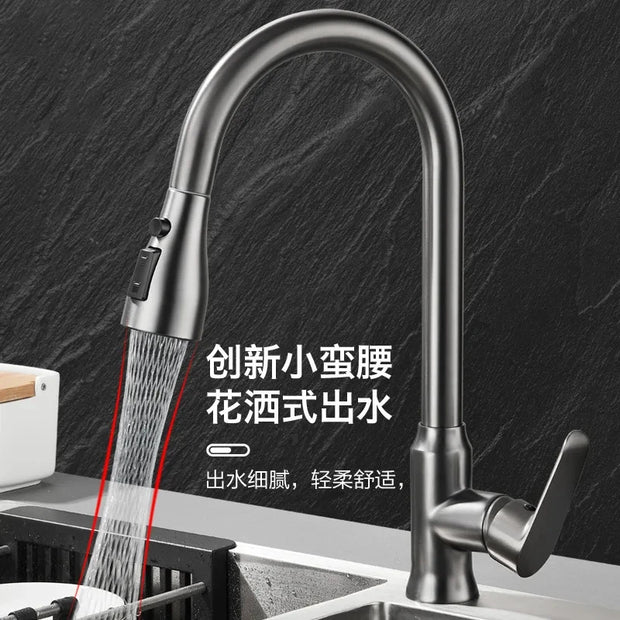 Gunmetal Grey/Black Kitchen Faucet Single Hole Pull-Out Spout Kitchen Sink Mixer Faucet Flow Spray Head Hot and Cold Mixer Fauce