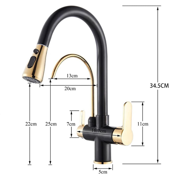 Purify Water Kitchen Faucet Deck Mounted Dual Handle Faucet Purification Kitchen Sink Faucet 2 Swivel Spout Water Mixer Tap