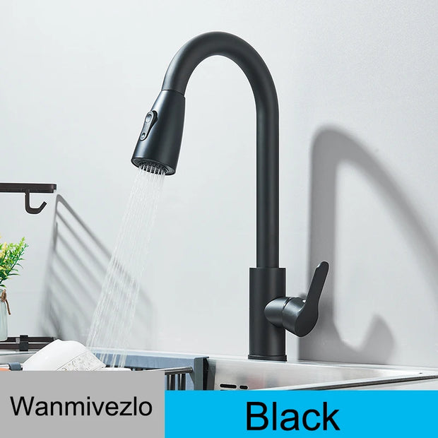 Wanmivezlo Kitchen Faucets Pull Out Kitchen Tap Cold Hot Water Tap Single Handle Mixer Tap Deck Mounted Crane Swivel Spray Tap