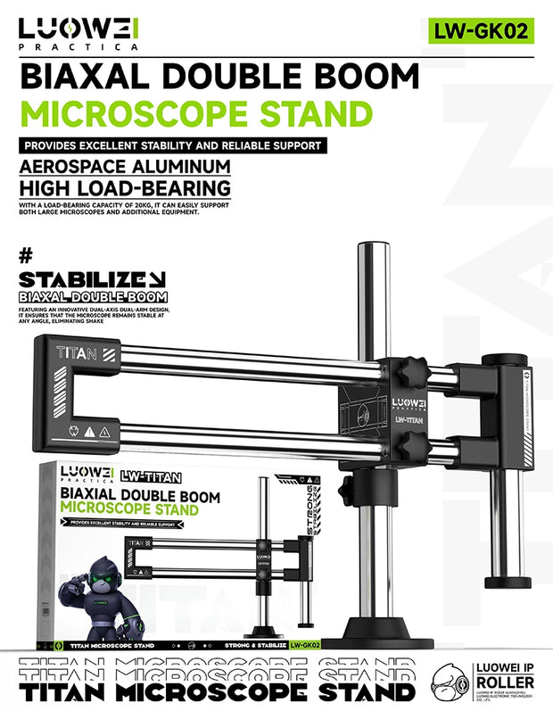 LW-GK02 Dual-Axis Microscope Articulating Arm Bracket 360° Rotatable Swing Aluminum Stand High Load-bearing for Most Microscope