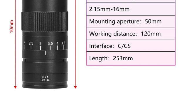 Adjustable 100X 150X 300X 600X zoom C Mount optical lens 0.7X~ 4.5x magnification 10A microscope lens