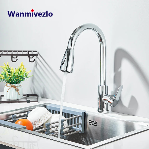 Wanmivezlo Kitchen Faucets Pull Out Kitchen Tap Cold Hot Water Tap Single Handle Mixer Tap Deck Mounted Crane Swivel Spray Tap