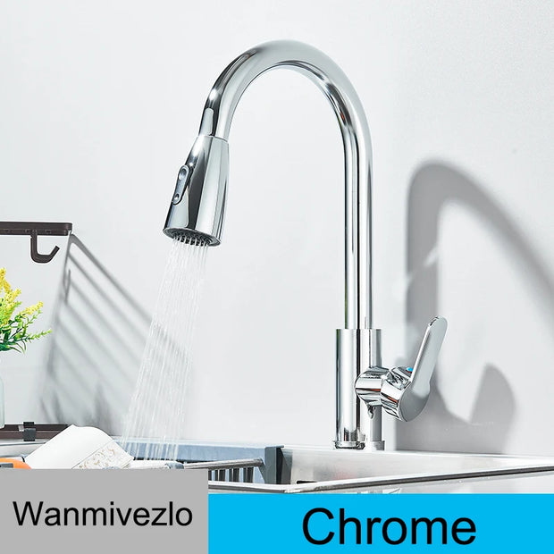 Wanmivezlo Kitchen Faucets Pull Out Kitchen Tap Cold Hot Water Tap Single Handle Mixer Tap Deck Mounted Crane Swivel Spray Tap