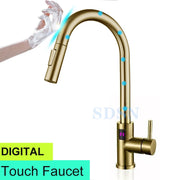 Smart Digital Touch Kitchen Mixer Tap Brushed Pull Out Kitchen Faucet Hot Cold Water Tap Sensor Touch Digital Kitchen Faucet