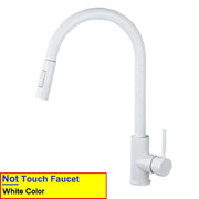 White Sensor Pull Down Kitchen Faucets Hot and Cold Touch Stainless Steel Kitchen Faucets Mixer Home Sensor Touch Kitchen Taps