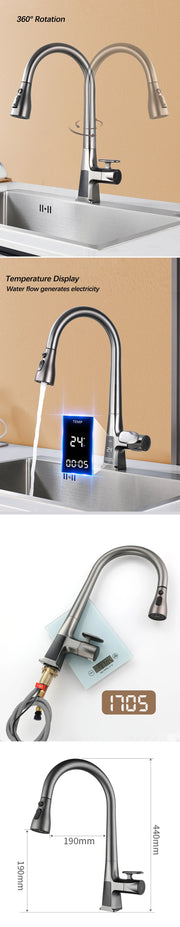 Smart Sensor Pull Out Kitchen Faucet.Touchless Digital Display Water Mixer Tap.Cold Hot Water Three Modes Spout Sink Faucet.