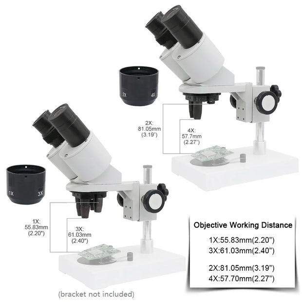 Binocular Stereo Microscope Head 10X 20X 30X 40X Industrial Microscope Accessories 10X Eyepieces 1X 2X 3X 4X Objective Lenses