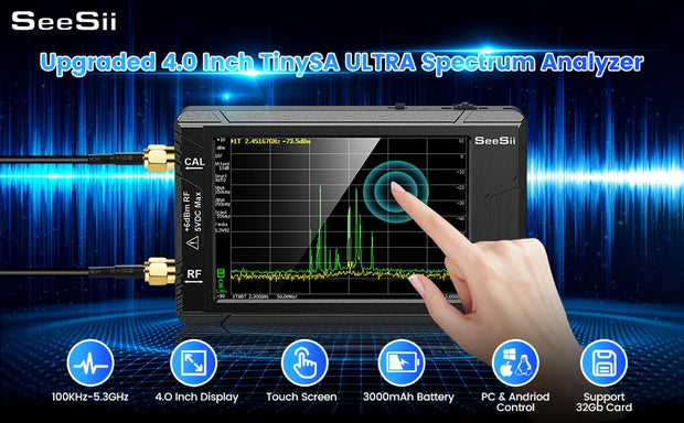 2023 Upgraded TinySA Ultra Spectrum Analyzer, 4.0 Inch 100kHz to 5.3GHz Handheld Tiny Frequency Analyzer with 32Gb Card,