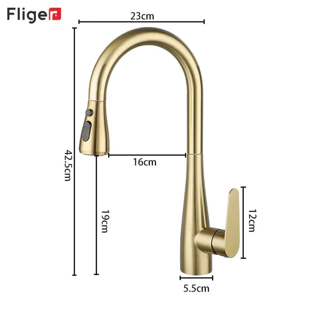 Fliger Pull Out Kitchen Faucet Gold Faucet Stainless Steel Kitchen Sink Faucets Pull Out Spout Kitchen Sink Mixer Tap