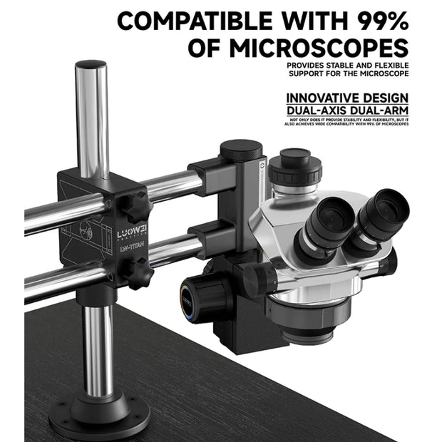 LW-GK02 Dual-Axis Microscope Articulating Arm Bracket 360° Rotatable Swing Aluminum Stand High Load-bearing for Most Microscope