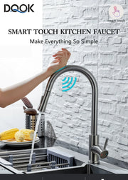 DQOK Kitchen Faucet Pull Out  Brushed Nickle Sensor Stainless Steel Black Smart Induction Mixed Tap Touch Control Sink Tap