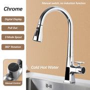 Smart Sensor Pull Out Kitchen Faucet.Touchless Digital Display Water Mixer Tap.Cold Hot Water Three Modes Spout Sink Faucet.