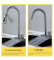 Kitchen 304 Stainless Steel Pull-out Waterfall Single Hole Faucet Dishwashing Basin Cold and Hot Rotatable Mixer Tap