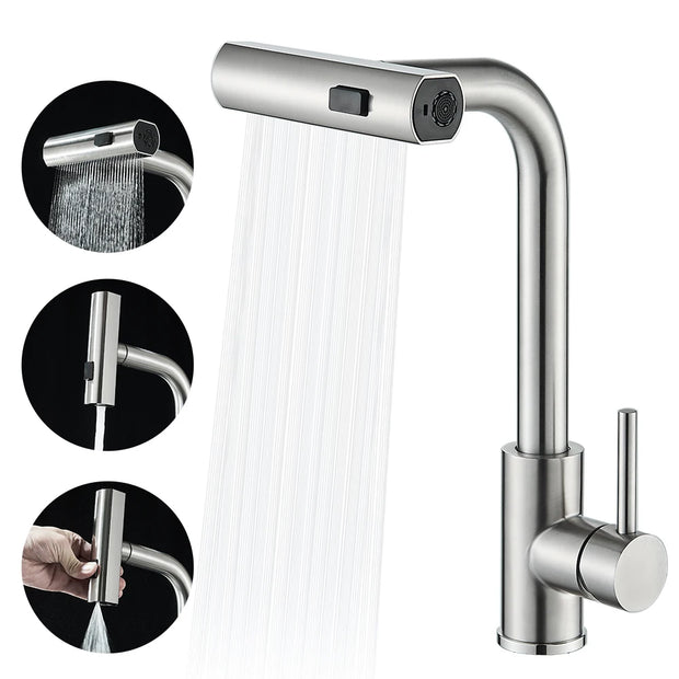 Pull Out Kitchen Faucet With Retractable 3-way Sprayer Single Handle Water Crane Tap for kitchen