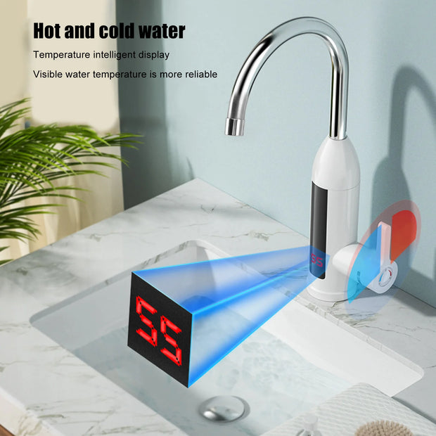 3000W Instant Water Heater Faucet IPX4 ABS Tankless Stainless Steel Kitchen Heating Tap for Home