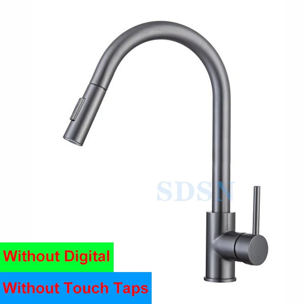 Smart Digital Touch Kitchen Mixer Tap Brushed Pull Out Kitchen Faucet Hot Cold Water Tap Sensor Touch Digital Kitchen Faucet