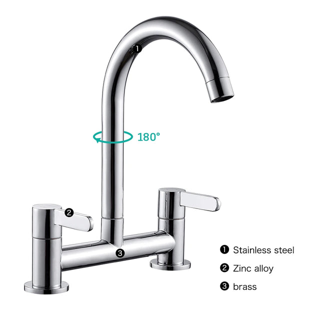 Modern Double Lever Sink Faucet Two Hole Mixing Faucet Brass Bathroom Faucet Filter Kitchen Two Seat Elbow Faucet