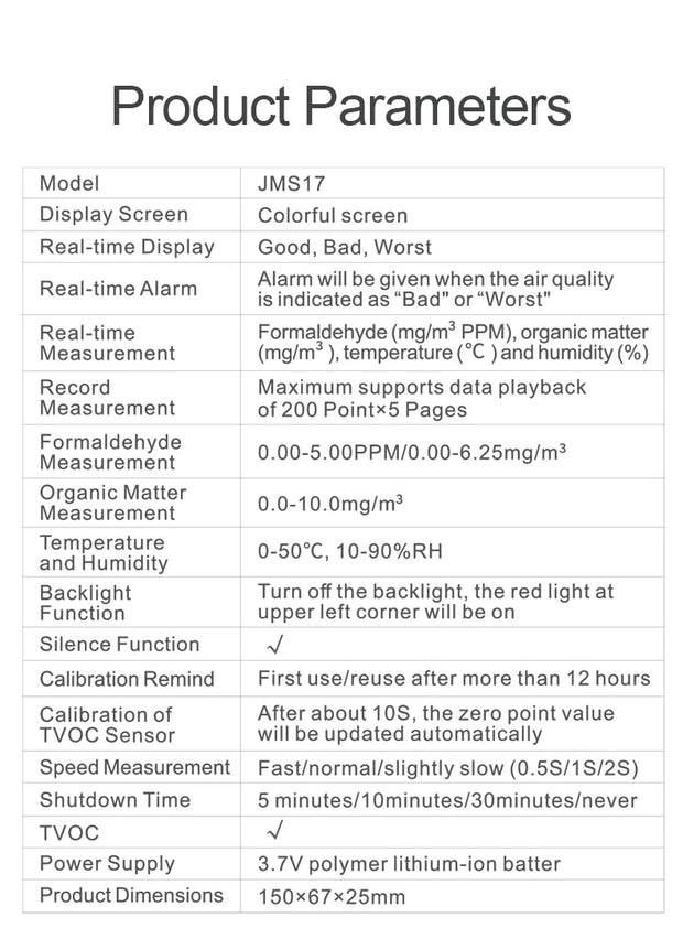 NOYAFA 4in1 Gas Detector Multi Function Monitor JMS17 Air Quality Tester Analyzer HCHO TVOC Temperature Humidity Meter Generator