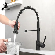 Kitchen Faucets Brush Brass Faucets for Kitchen Sink  Single Lever Pull Down Spring Spout Mixers Tap Hot Cold Water Crane 9009