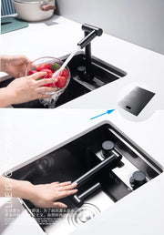 Black 304 Stainless Steel Kitchen Sink Faucet Concealed Folding Hot And Cold Mixed Water Sink Tap Double Hole Single Handle Tap