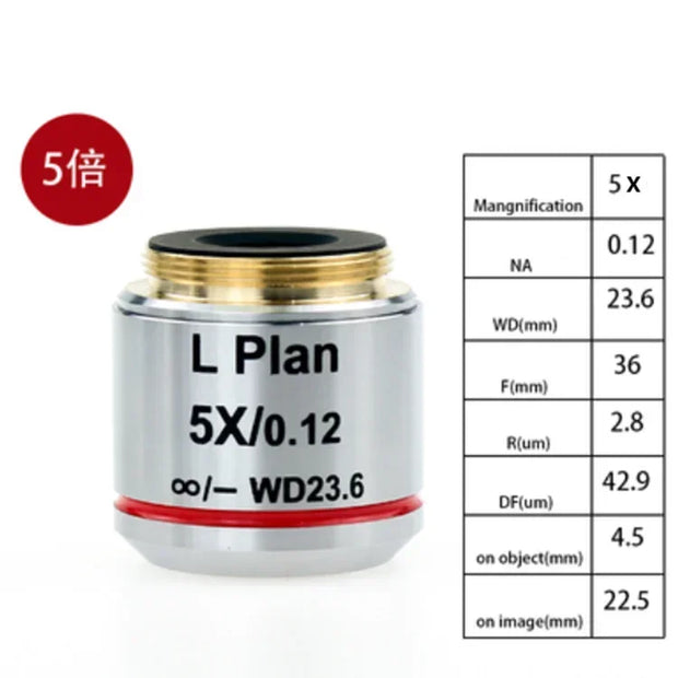 Long Working Distance  Flat Field Infinite Infinity Plan Objective Lens 5X 10X 20X 50X 100X for Biological Microscope RMS 20.2mm