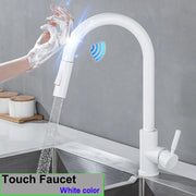 White Sensor Pull Down Kitchen Faucets Hot and Cold Touch Stainless Steel Kitchen Faucets Mixer Home Sensor Touch Kitchen Taps